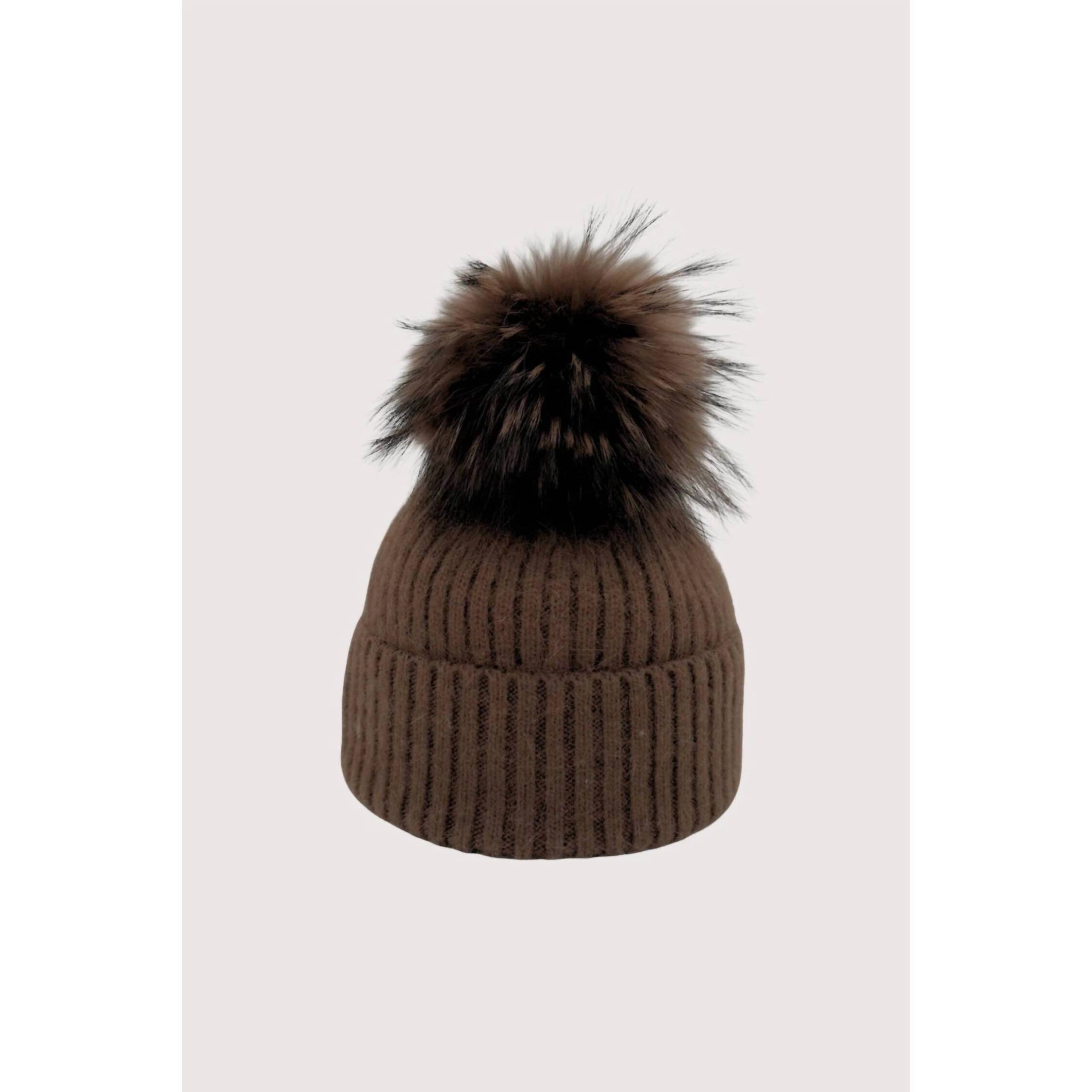 New Linda Richards Women's Knit Pom Pom Hat In Mocha